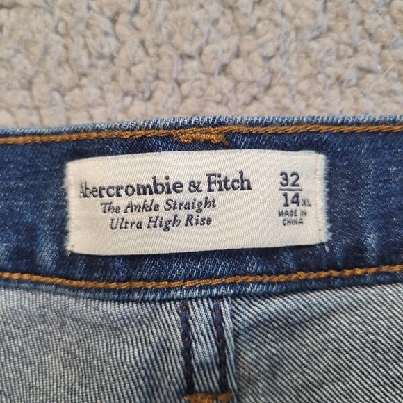 Abercrombie & Fitch Jeans 32 14 XL Blue Denim Ankle Straight Ultra High Rise - Picture 5 of 8